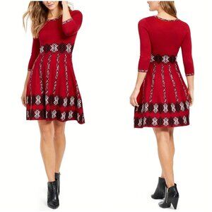 NWT Taylor Red A-Line Midi Sweater Dress $250